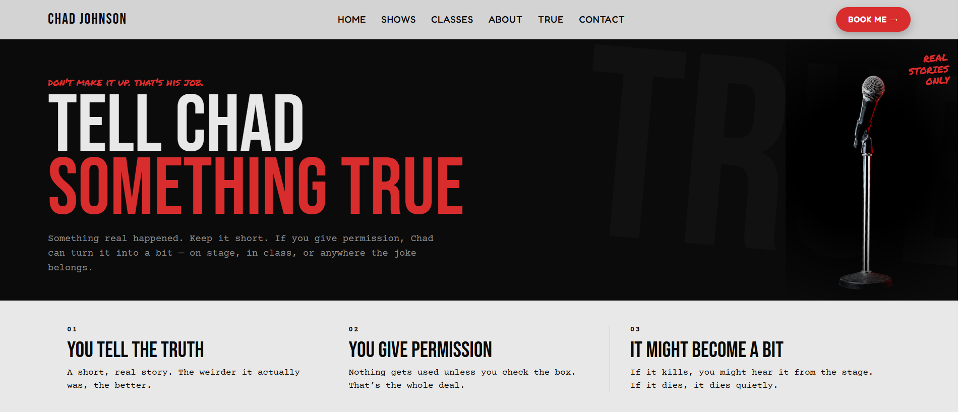 C Johnson stand-up comedian second website screenshot