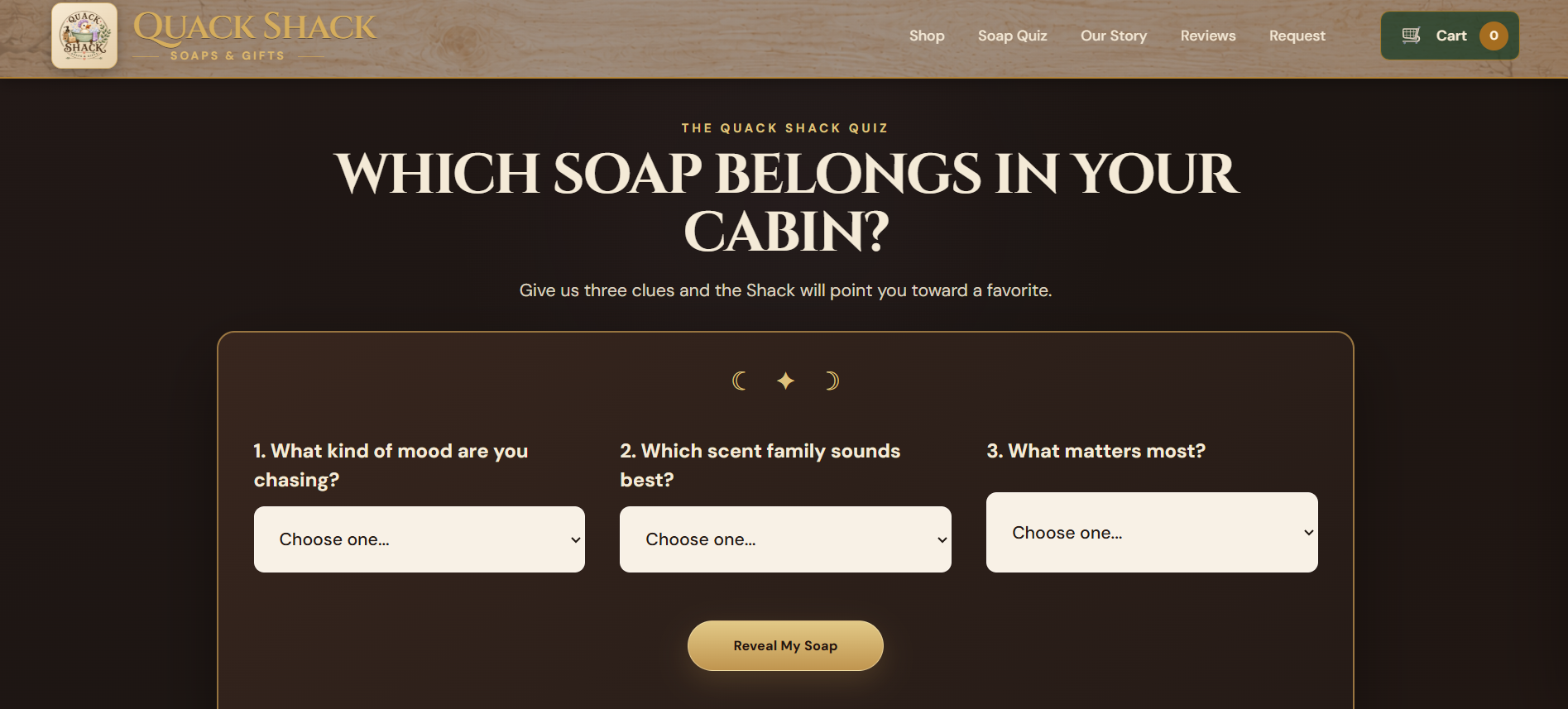 Quack Shack soap quiz and gift finder