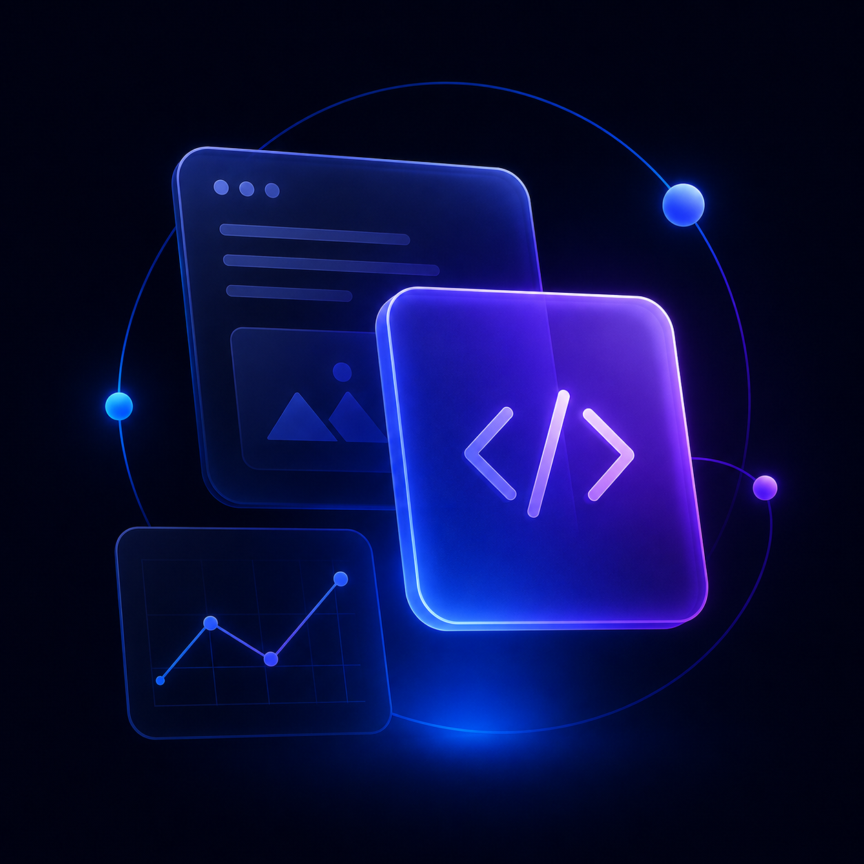 Glowing modern web design and development interface